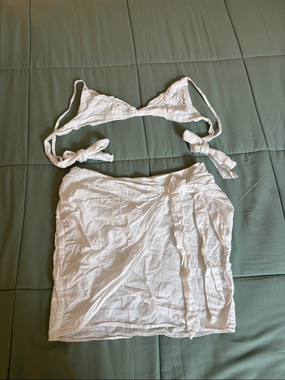 Showpo White Tie-Detail Crop Top and Skirt Matching Linen Set